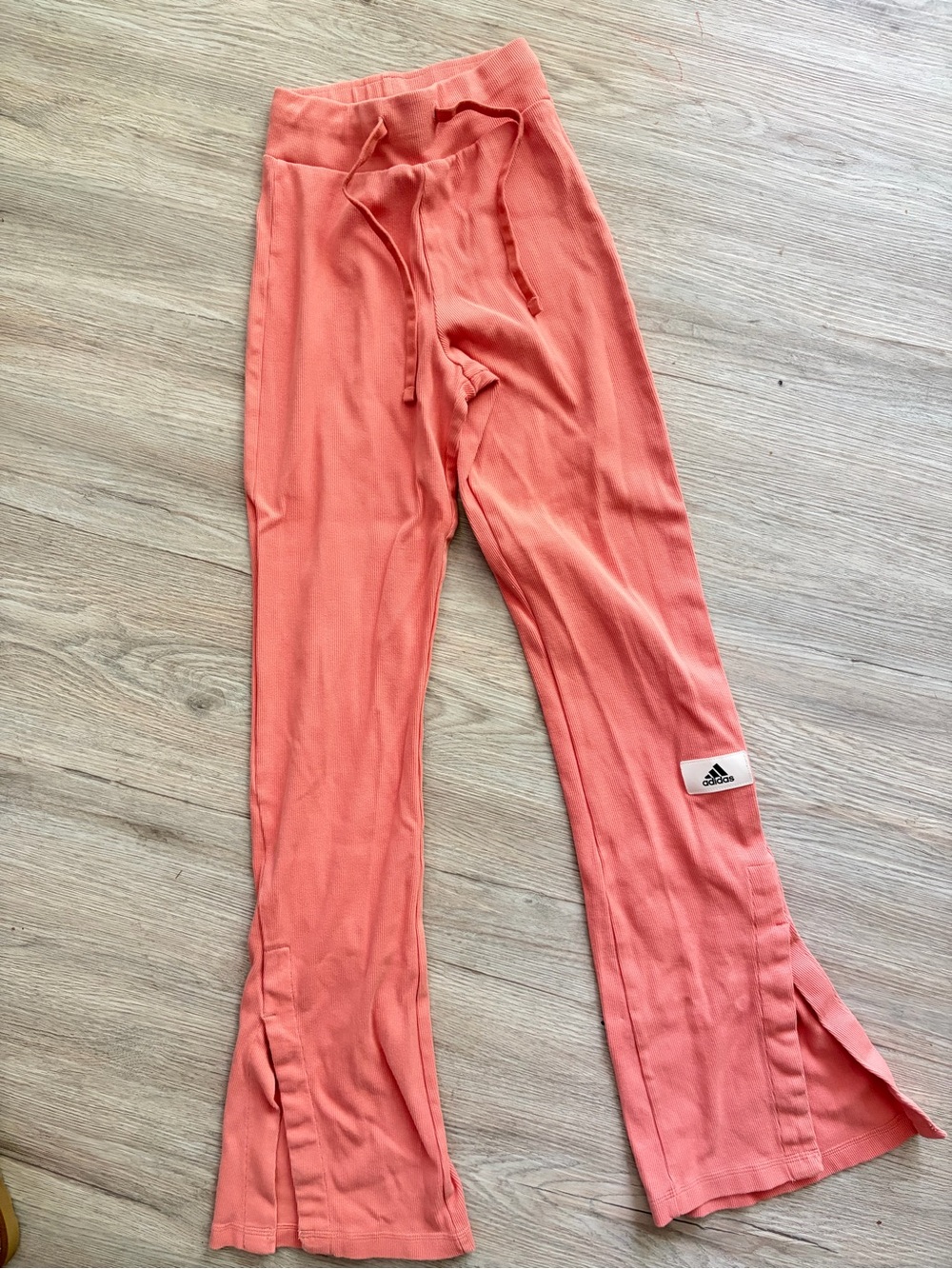adidas ribbed Coral wide flare joggers